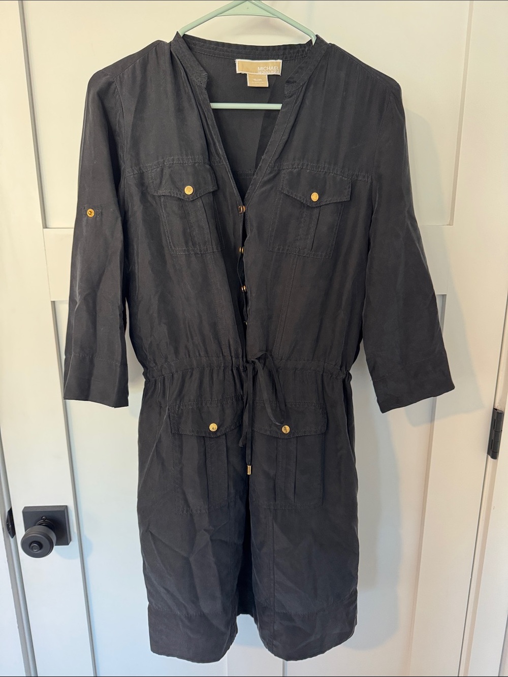 Michael Kors Black Drawstring Utility Dress Coat